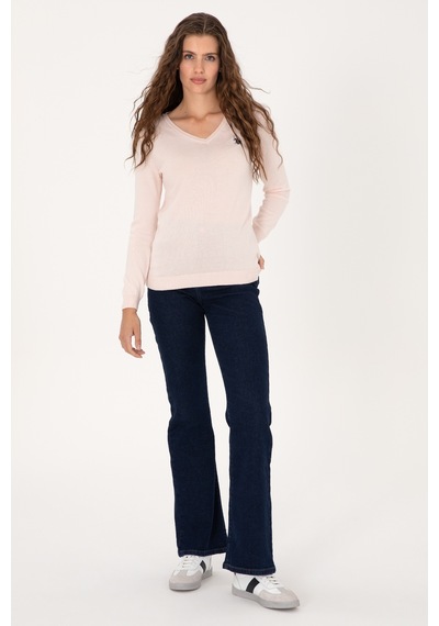 U.S. Polo Assn. Kadın Açık Pembe V Yaka Basic Kazak 50313590-VR078