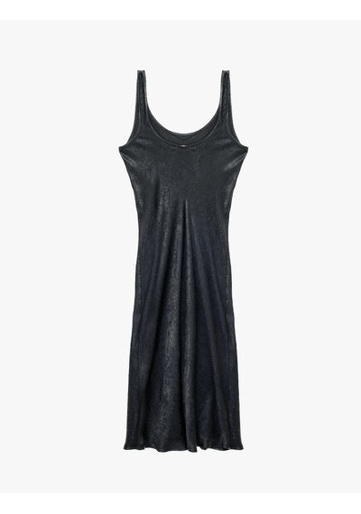 Koton Kolsuz U Yaka Slim Fit Saten Midi Abiye Elbise Antrasit 6sak80115uw Antrasit