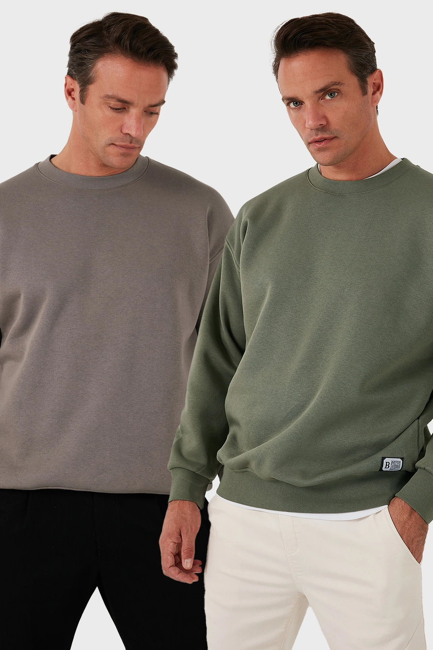 Buratti Regular Fit Bisiklet Yaka Şardonlu 2'Li Paket Erkek Sweat 5905255S2 Toprak-Haki