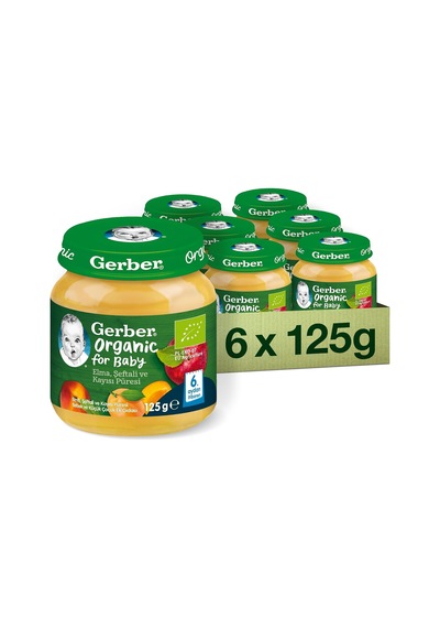 Organik Elma, Şeftali Ve Kayısı Püresi 6 X 125 Gram X 6