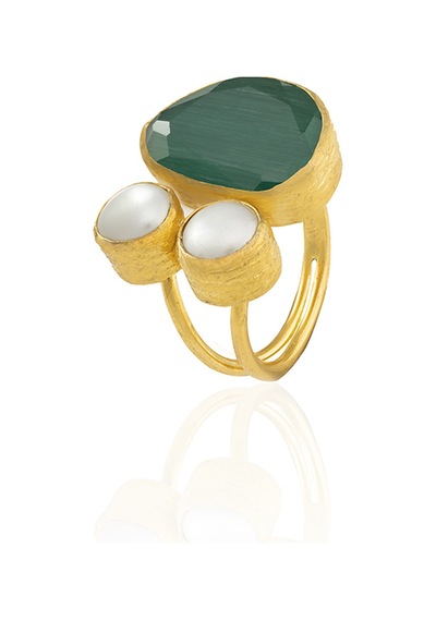 Kadir Jewellery 22 Ayar Altın Kaplama Kadın Zirkon Taşlı Yüzük-el İşçiliği Ve Özel Tasarım Ördek Yeşil