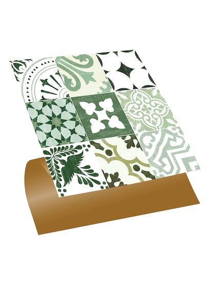Tink Kendinden Yapışkanlı Karma Yeşil Londra Desenli Pvc Karo 30x30