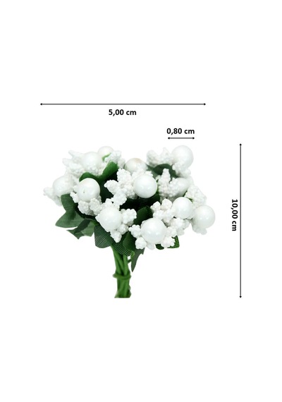 Yapay Çiçek, 12 Adetli Tomurcuk Cipso Demeti -  10 cm, Beyaz
