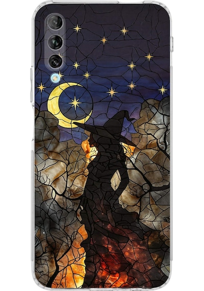 Printify Huawei P Smart Pro İle Uyumlu Vitray Cadı Saati Tasarımlı Şeffaf Silikon Kılıf Şeffaf