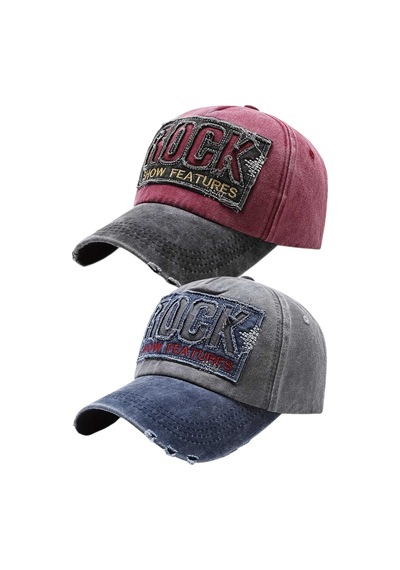 Tezzgelsin Unisex Eskitme Rock Nakışlı Ayarlanabilir Beyzbol Kep Şapka 2'li Set Kırmızı - Gri