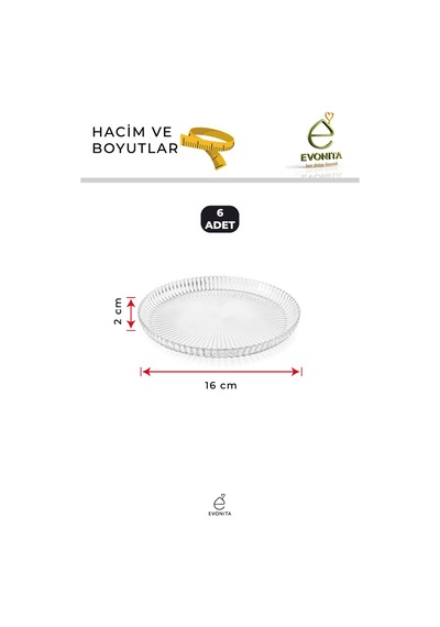6 Lı Cam Servis Tabağı Çerezlik Pasta Tatlı Sunum Tabağı Kahvaltılık Şeffaf Cam Tabak