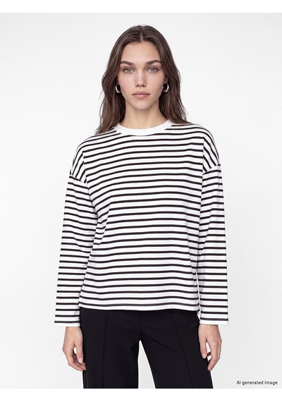 Lcw Modest Kahverengi Çizgili Oversize Kadın Sweatshirt Tunik