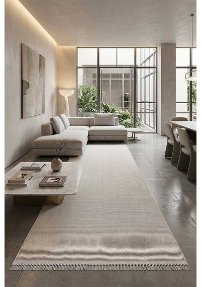 Puf Yumuşak Kabartmalı Sade Renk Milano Masaj Etkili Halı Ml01 Krem