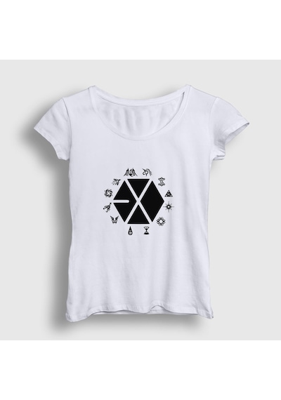 Presmono Kadın Symbols Logo Exo T-shirt Beyaz