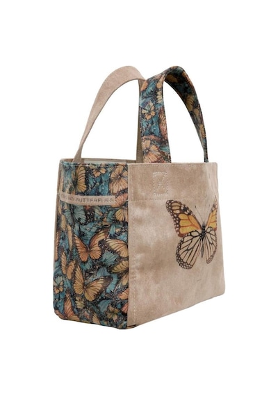 Dogo Kadın Vegan Krem Medium Tote Bag - Moths And Butterflies Tasarım Çok renkli