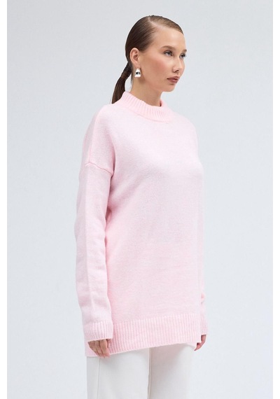 Pera Butik Özlem Yılmaz Yarım Balıkçı Oversize Triko Kazak Pembe