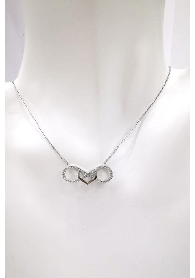 Omar Silver Kadın Kalpli Sonsuzluk Model Zirkon Taşlı Gümüş Kolye (499460300)