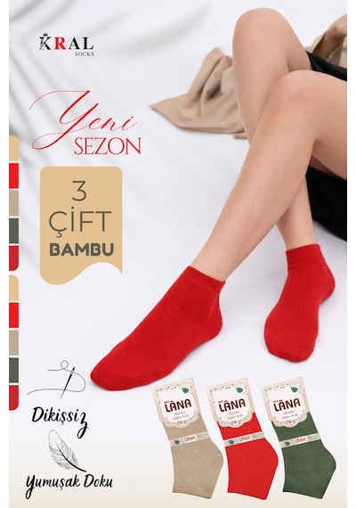 Kral Socks Kadın Bambu Patik 3 Adet Görünmez Dikişsiz Parfümlü Yazlık Çorap Asorti