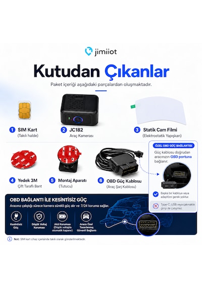 Jimiıot Jc182 4g + Aylık 50 Gb Sım Kart Dahil Araç Kamerası Ve Canlı Takip Sistemi