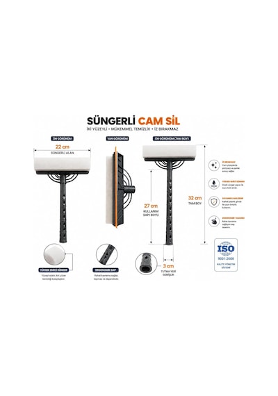 Süngerli Cam Sil Çift Taraflı Silikon Çekçekli Cam Temizleme Aparatı İz Bırakmayan Cam, Ayna, Duşakabin Ve Araç Camı Temizleyici Cam Silme Mopu Çek Pas Çok Renkli