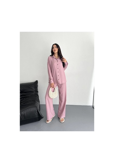 Kadın Gömlek Pantolon İkili Alt-üst Takım - Toz Pembe