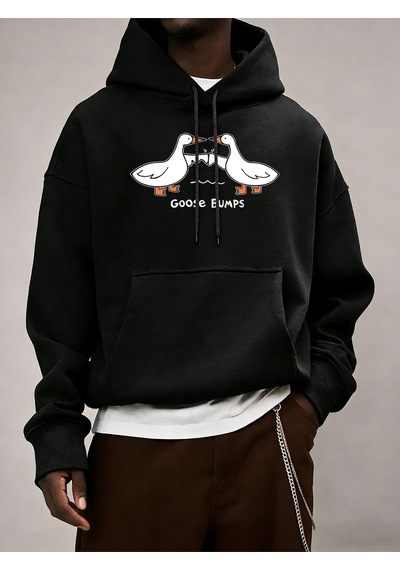 Startmore Startmoregood Bumps Ducks Baskılı Erkekler Sonbahar Kapüşonlular Cep Trendy Tişörtü Rahat Hip Hop Uzun Siyah