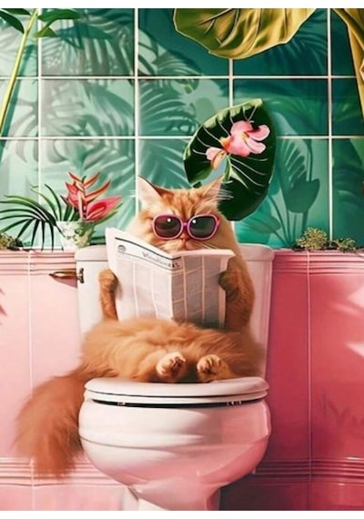 Wc Kedi 2 Komik Kanvas Tablo Ev Duvar Salon Ofis Dükkan Hediyelik Dekarasyon Süsü Kanvas Altın Çerçe