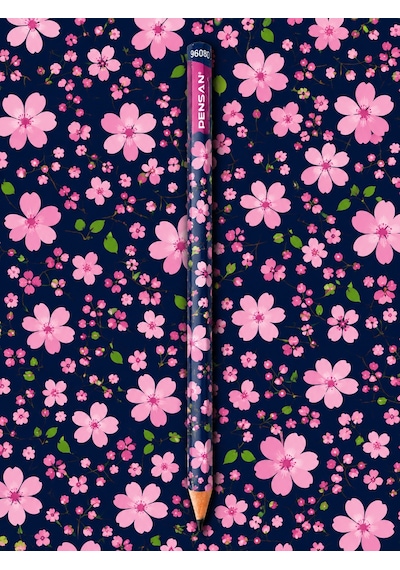 Pink Flowers Desenli Kurşun Kalem 2b Pensan 12 Adet Çok Renkli