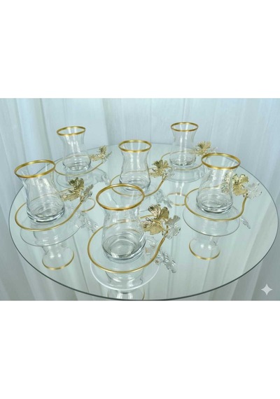 Çnr Home Collection Özel Seri 6 'lı Yaldizli Kelebek Detayli Çay Takimi Gold