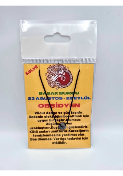 Sertifikalı Başak Burcu Obsidyen Taşı Doğal Taş Kolye Çok REnkli