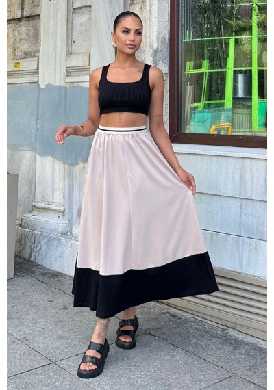 WeShaya Kadın Bej & Siyah Color Block Desen,beli Şerit Lastikli, Rahat Kalıp, Cepli Uzun Etek Bej WeShaya Kadın Bej & Siyah Color Block Desen,beli Şerit Lastikli, Rahat Kalıp, Cepli Uzun Etek Bej