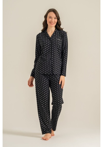 Pierre Cardin Kadın Siyah Nakışlı Gömlek Pijama Takımı Pc9290-s-v1 Pc9290-s-v1