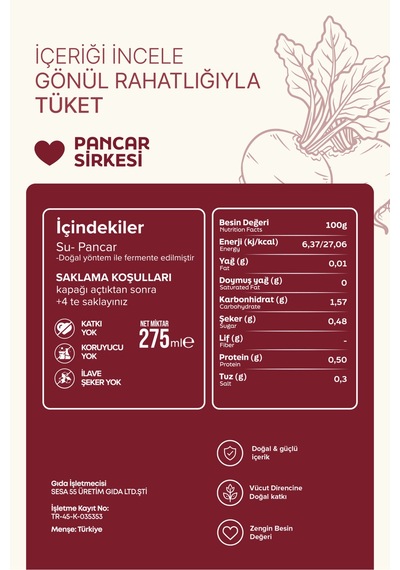 Fermente Pancar Sirkesi 275ml