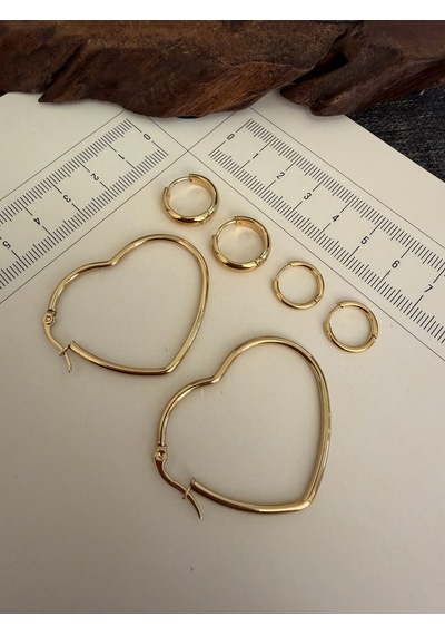 316 L Çerrahi Çelik 6 Lı Kalp Halka Küpe Seti Gold Renk Halka Küpe Çelik Küpe 10 Mm Gold - Yeşil