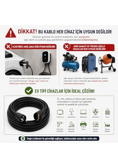 3x2.5mm Ttr Topraklı Siyah Kauçuk Seyyar Uzatma Kablosu 20 Metre Genel