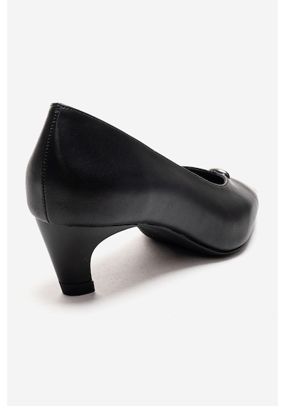 Luvishoes Versay Siyah Cilt Sivri Burun Kadın Kısa Topuklu Ayakkabı