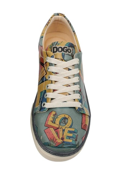 Kadın Vegan Deri Turkuaz Sneakers - Love Tasarım Çok Renkli