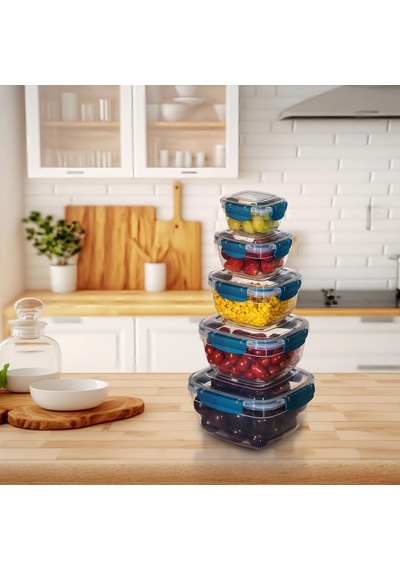 5'li Set Master Kare Saklama Kabı 275 ML - 500 ML - 900 ML - 1500 ML - 2400 ML 001