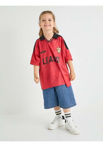 Koton Oversize Tişört Spor Baskılı Kısa Kollu Polo Yaka Kırmızı Desenli 4skb10816tk Kırmızı Desenli Kırmızı