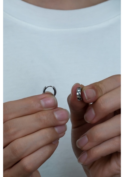 Bombeli Unisex Geniş Erkek Çelik Küpe Çifti 2 Renk 6 MM Mse7