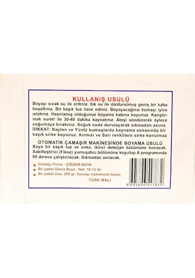 Gloria Pembe Renk Pamuk Yün Naylon İpek Kumaş Boyası 10Gr Paket