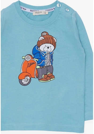 Breeze Erkek Çocuk Uzun Kollu Tişört Ayıcık Baskılı Açık Mavi (1.5-5 Yaş