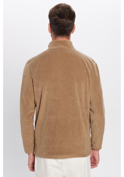 Tudors Unisex Standart Fit Anti-pilling Tüylenme Yapmayan Soğuk Geçirmez Haki Bato Yaka Polar Sweatshirt-30141 Haki
