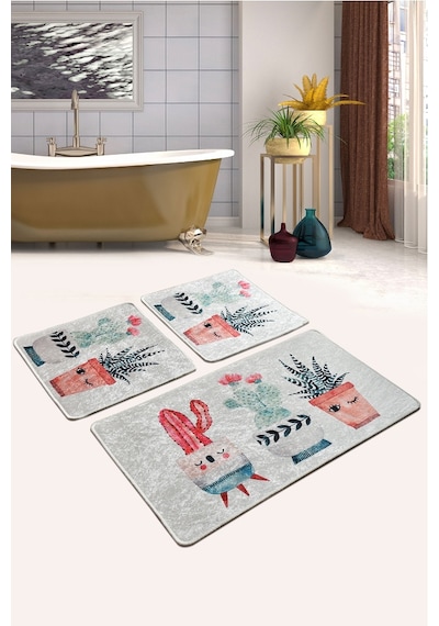 Happy Cactus Djt 3 Lü Set Banyo Paspası Klozet Takımı Çok Renkli