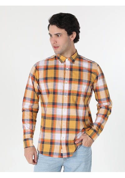 Colin's Regular Fit Kareli Erkek Sarı Uzun Kol Gömlek CL1059563_Q1.V1_YLS Turuncu