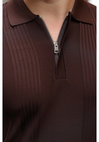 Madmext Kahverengi Polo Yaka Slim Fit Erkek Triko Kazak E7527
