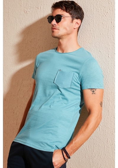 Buratti % 100 Pamuklu Slim Fit Bisiklet Yaka Cepli Erkek T Shirt 5902000 Mavi