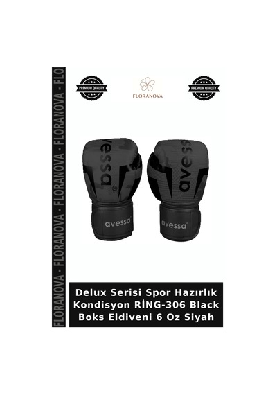 Delux Serisi Spor Hazırlık Kondisyon Ring-306 Black Boks Eldiveni 6 Oz Siyah