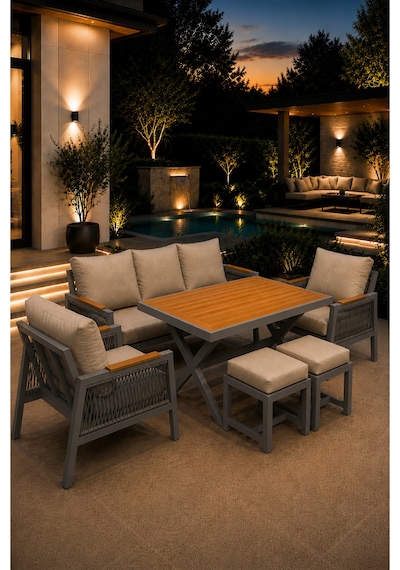 Garden Serisi Balkon Takımı, 3-1-1 Gri Bahçe Takımı, 3'lü Koltuk 70x180, 2 Tekli Koltuk 70x70, Masa 70x110, 2 Puf Cappuccino Garden Serisi Balkon Takımı, 3-1-1 Gri Bahçe Takımı, 3'lü Koltuk 70x180, 2 Tekli Koltuk 70x70, Masa 70x110, 2 Puf Cappuccino