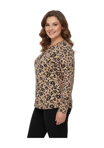 Linsolita Kadın V Yaka Baskılı 2 Düğmeli Bluz Bgl-st05093 CAMEL