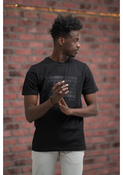Advante Slim Fit Pamuklu Önü Baskılı Sıfır Yaka T-shirt Siyah
