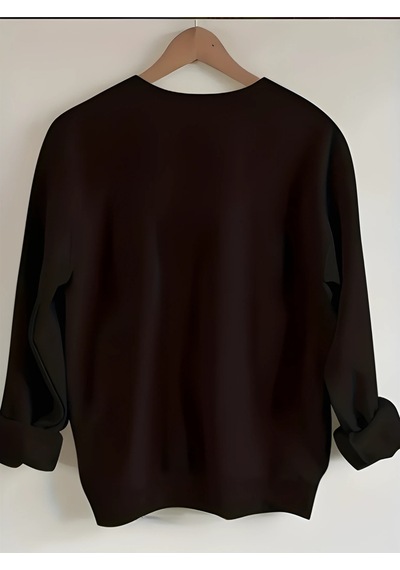 Halloween Tema Kalın Kışlık Sweatshirt - Siyah Bisiklet Yaka Oversize Sweatshirt Siyah