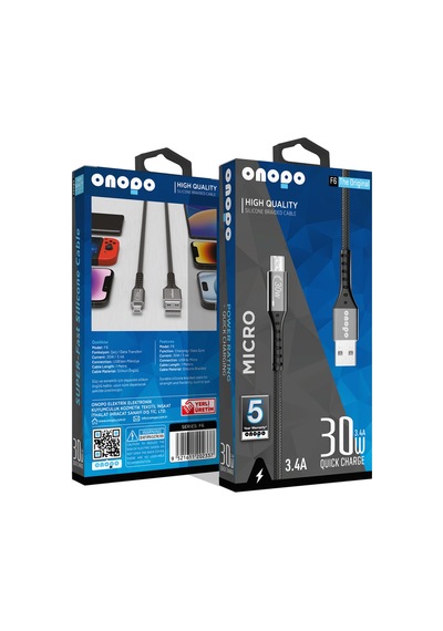 Onopo F6 3.4A Micro Örgülü Hızlı Şarj Kablosu 30 W Metal Uçlu