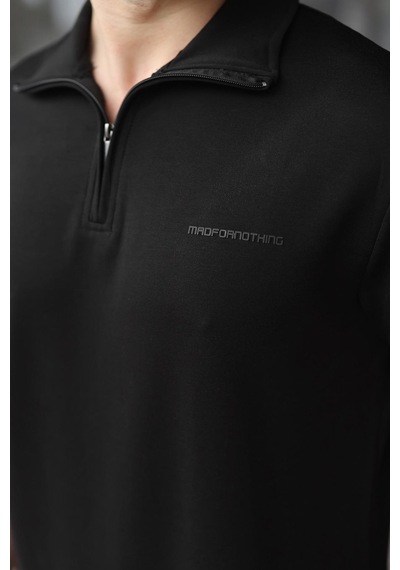 Madmext Siyah Yarım Fermuarlı Polo Yaka T-shirt Şort Takım E7348 Siyah