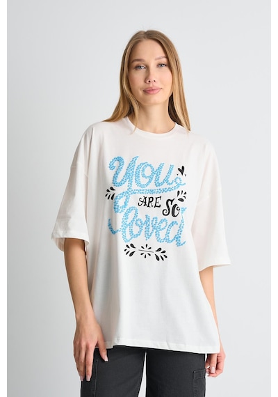 Alexandergardı Dokulu Baskı Kadın T-shirt Ekru